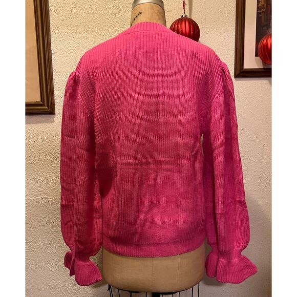 Gil' B 100% Cotton Glitter Trim V Neck Bell Sleeve Sweater Pink NWT Size XXXL - Picture 7 of 11